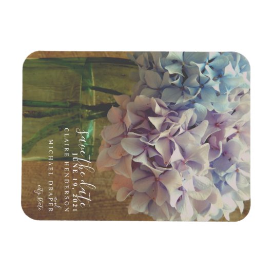 Mason Jar Hydrangeas Hochzeit retten das Datum Magnet (Horizontal)