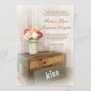 Mason Jar Kiss Wood Rustic Country Wedites Einladung