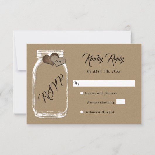 Mason Jar Kraft Paper Wedding RSVP Karte (Vorderseite)