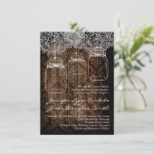 Mason Jar Lace Barn Wood Wedding Einladungen (Stehend Vorderseite)