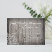Mason Jar Lace Barn Wood Wedding RSVP Cards (Stehend Vorderseite)