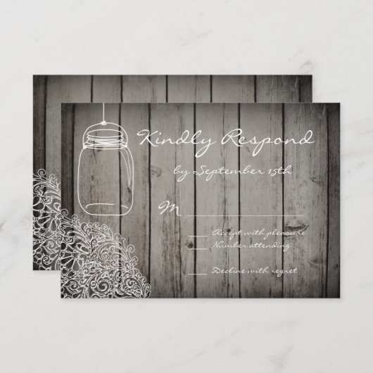 Mason Jar Lace Barn Wood Wedding RSVP Cards (Vorne/Hinten)