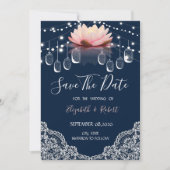 Mason Jar, Lace, Lotus Navy Blau Save the Date (Vorderseite)