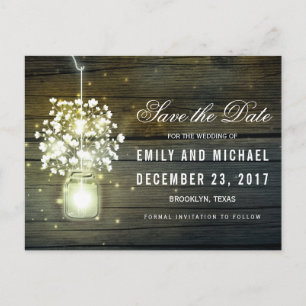 Mason Jar leuchtend Lichter blühend Save the Date Ankündigungspostkarte