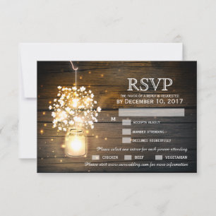 Mason Jar leuchtende Lichter florale RSVP Karte
