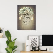Mason Jar Lights and Greenerity Wedding Willkommen Poster (Heimbüro)
