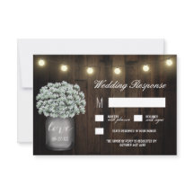 Mason Jar Lights Babys Breath Wedding RSVP Cards