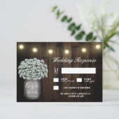 Mason Jar Lights Babys Breath Wedding RSVP Cards (Stehend Vorderseite)