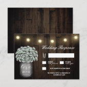 Mason Jar Lights Babys Breath Wedding RSVP Cards (Vorne/Hinten)