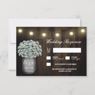 Mason Jar Lights Babys Breath Wedding RSVP Cards Karte