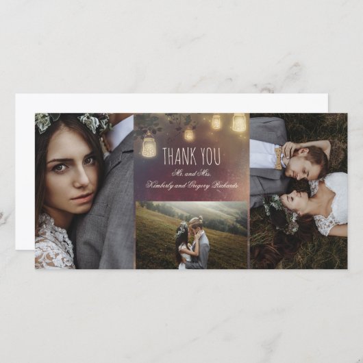 Mason Jar Lights Branches Rustikale Hochzeit Dankeskarte (Vorne/Hinten)