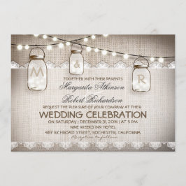 Mason Jar Lights - Burlap Lace Rustikale Hochzeit Einladung