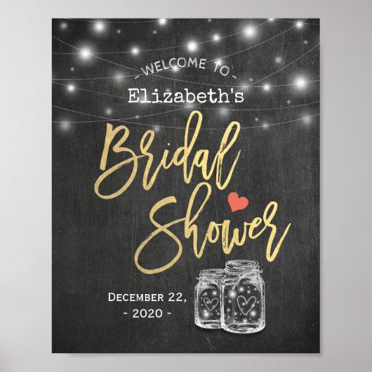 Mason Jar Lights Chalkboard Brautparty Willkommen Poster (Vorne)