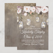 Mason Jar Lights Floral Rustic Graduation Party Einladung (Vorne/Hinten)