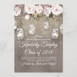 Mason Jar Lights Floral Rustic Graduation Party Einladung