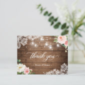 Mason Jar Lights Floral Rustic Wedding Vielen Dank Postkarte (Stehend Vorderseite)