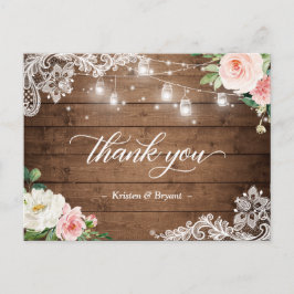 Mason Jar Lights Floral Rustic Wedding Vielen Dank Postkarte