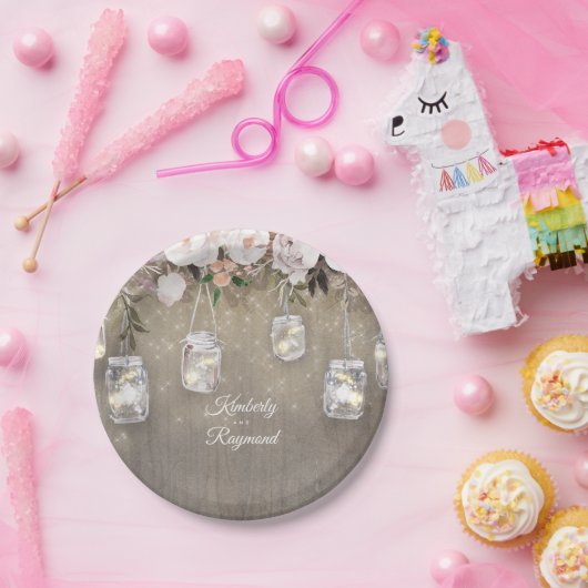 Mason Jar Lights Floral Rustikal Pappteller (Party)