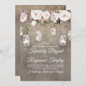 Mason Jar Lights Floral Rustikale Engagement Party Einladung (Vorne/Hinten)