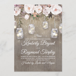 Mason Jar Lights Floral Rustikale Engagement Party Einladung