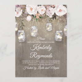 Mason Jar Lights Floral Rustikale Geburtstagsparty Einladung