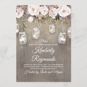 Mason Jar Lights Floral Rustikale Geburtstagsparty Einladung