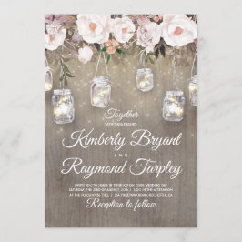 Mason Jar Lights Floral Rustische Hochzeit Einladung