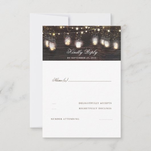 Mason Jar Lights Rustic Wedding RSVP (Vorderseite)