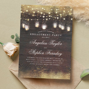 Mason Jar Lights Rustic Wood Engagement Party Einladung