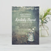 Mason Jar Lights Rustic Woodland Babydusche Einladung (Stehend Vorderseite)