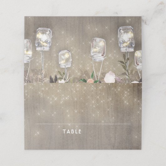 Mason Jar Lights Rustikal Platzkarte (Außenseite Aufgefaltet)
