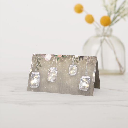 Mason Jar Lights Rustikal Platzkarte (Rückseite)