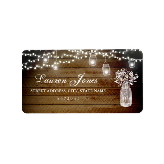 Mason Jar Lights Rustikale Adressmarken Adressaufkleber (Vorne)