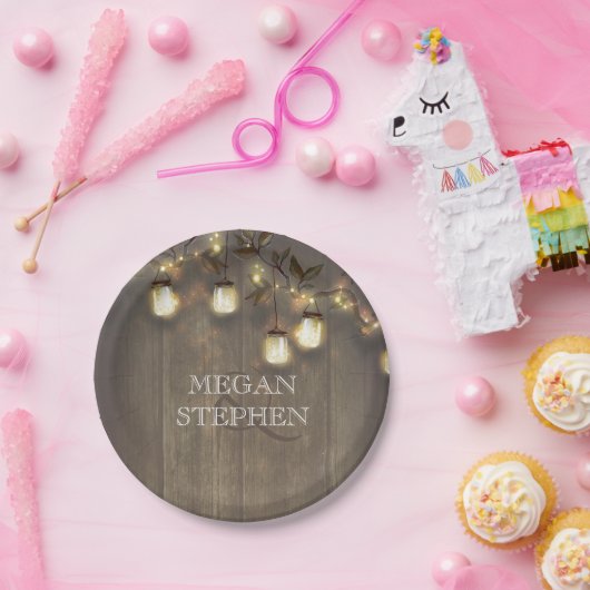 Mason Jar Lights Rustikale Barn Wedding Pappteller (Party)