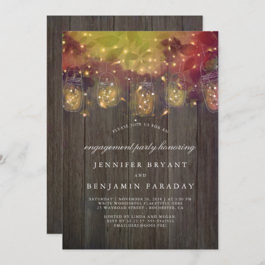 Mason Jar Lights Rustikale Engagement Party Einladung (Vorne/Hinten)
