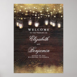 Mason Jar Lights Rustikale Hochzeit Begrüßungszeic Poster