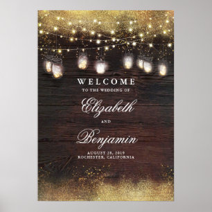 Mason Jar Lights Rustikale Hochzeit Begrüßungszeic Poster