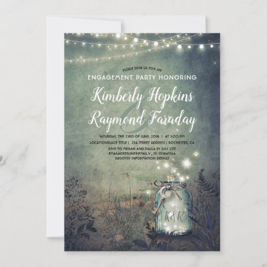 Mason Jar Lights Rustikale Woodland Engagement Par Einladung (Vorderseite)