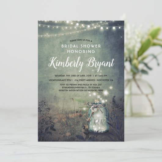 Mason Jar Lights Rustikales Brautparty Einladung (Stehend Vorderseite)