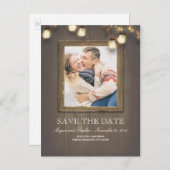 Mason Jar Lights Rustikales Holz Foto Save the Dat Ankündigungspostkarte (Vorne/Hinten)