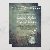 Mason Jar Lights Rustikales Woodland Probe Dinner Einladung (Vorne/Hinten)