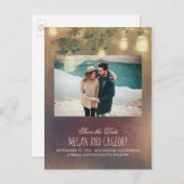 Mason Jar Lights Tree Rustikales Foto Save the Dat Ankündigungspostkarte (Vorne/Hinten)