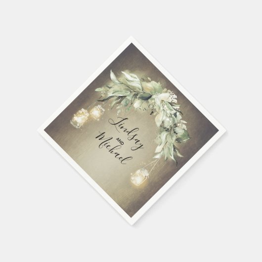 Mason Jar Lights und Grüne Rustikale Hochzeit Serviette (Ecke)