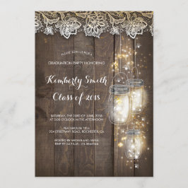 Mason Jar Lights und Lace Rustic Graduation Party Einladung