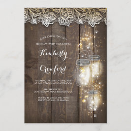 Mason Jar Lights und Lace Rustikale Geburtstagspar Einladung