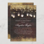 Mason Jar Lights und Rustic Wood Graduation Party Einladung (Vorne/Hinten)