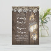 Mason Jar Lights und Spitzen Rustikale Engagement Einladung (Stehend Vorderseite)