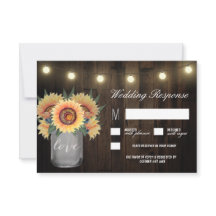 Mason Jar Lights und Sunflower Wedding RSVP Karten