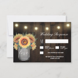 Mason Jar Lights und Sunflower Wedding RSVP Karten