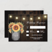 Mason Jar Lights und Sunflower Wedding RSVP Karten (Vorne/Hinten)